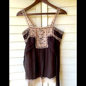 Rebecca Taylor 100% Silk and Lace Brown top